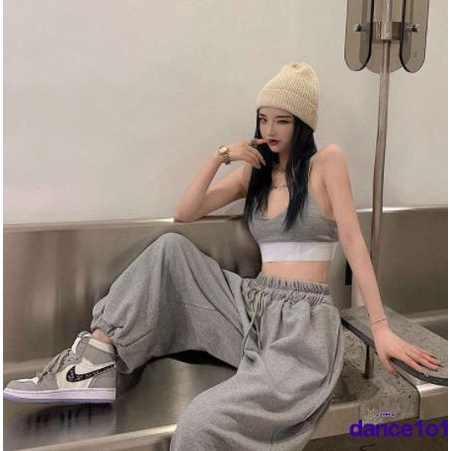✤Lq✦Bộ Áo Tank Top Hở Lưng + Quần Dài Lưng Cao Ống Rộng Thời Trang Cho Nữ