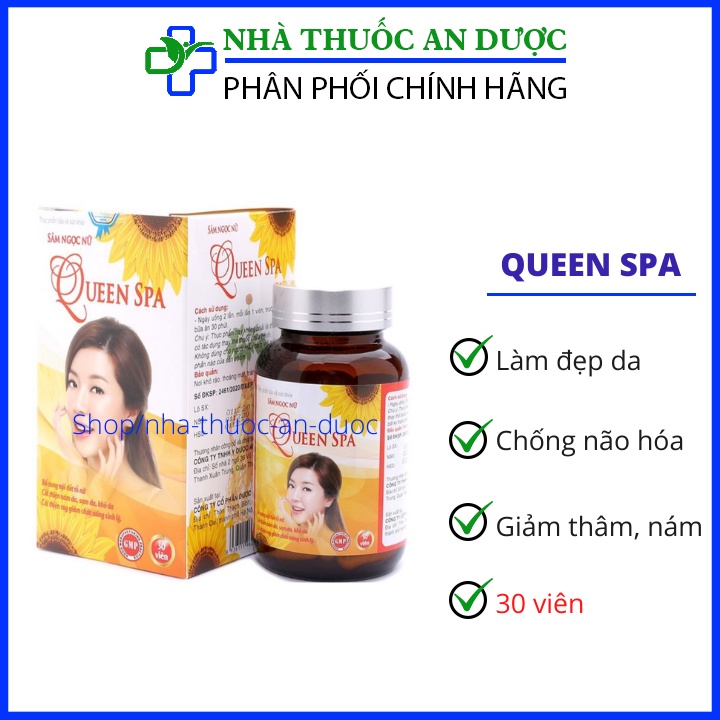 Viên uống đẹp da Sâm tố nữ Queen Spa  trắng da giảm lão hóa , ngừa nám tàn nhang hộp 30 viên