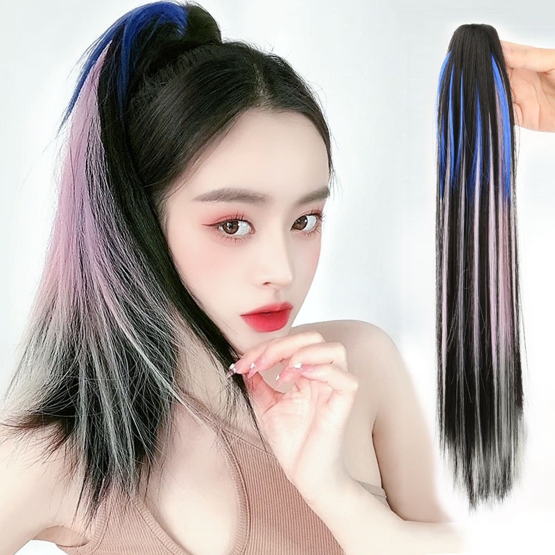 Tóc Giả Đuôi Ngựa Thẳng Nhuộm Màu Nhuộm Gradient Có Kẹp Tóc Đuôi Ngựa Thời Trang Cho Nữ