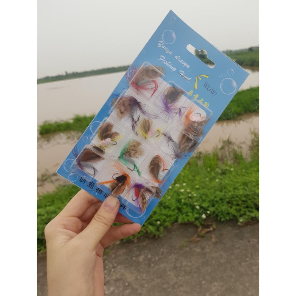 combo 12 con mồi gắn lông vũ cánh bướm câu rô phi,câu mương,lóc,ngão,.... _ Lure_ 48
