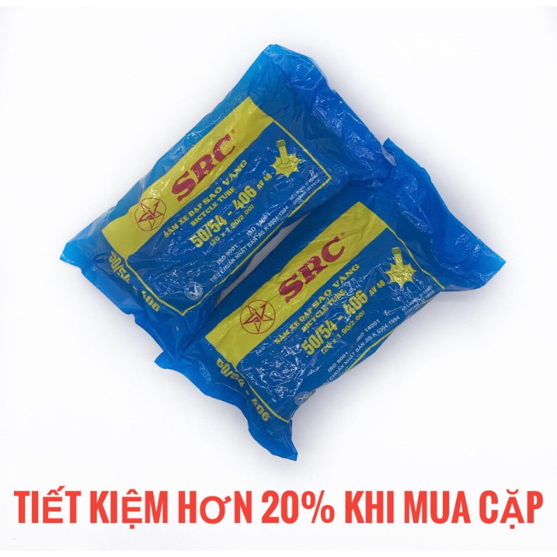 2 Săm ruột xe đạp em bé Sao Vàng SRC 50/54-406 (20X1.90/2.00), đầu vòi 48mm, sản xuất tại Việt Nam