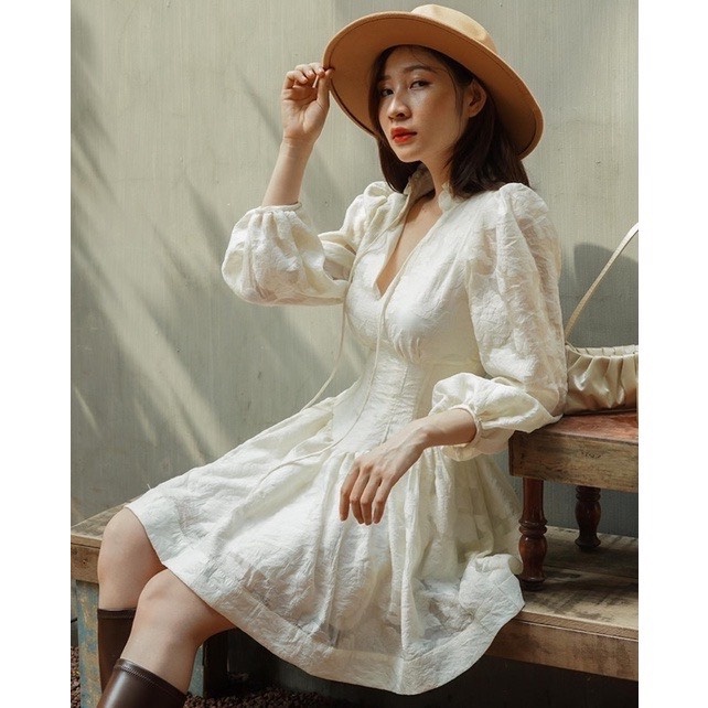 Đầm Tay Phồng Dáng Xòe Thiết Kế Tiểu Thư Màu Trắng | ROSE CLOTHING D0543