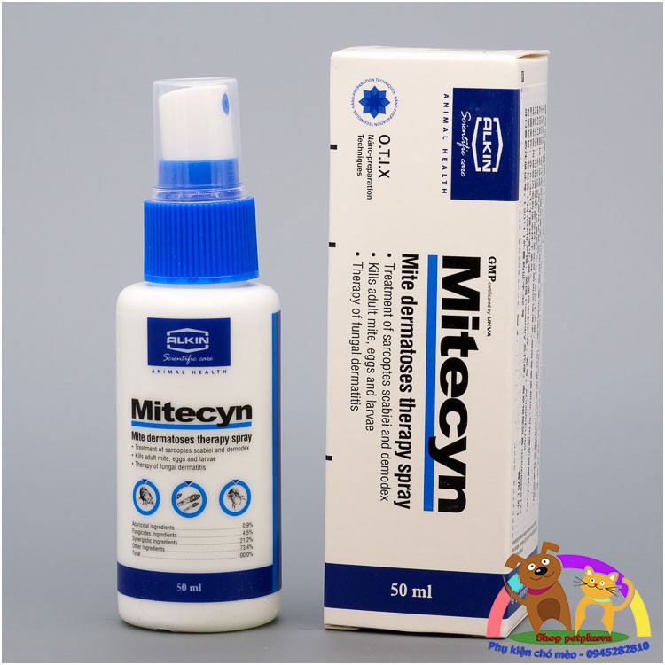 Alkin Mitecyn - Thuốc xịt trị viêm da, nấm, ghẻ cho chó mèo