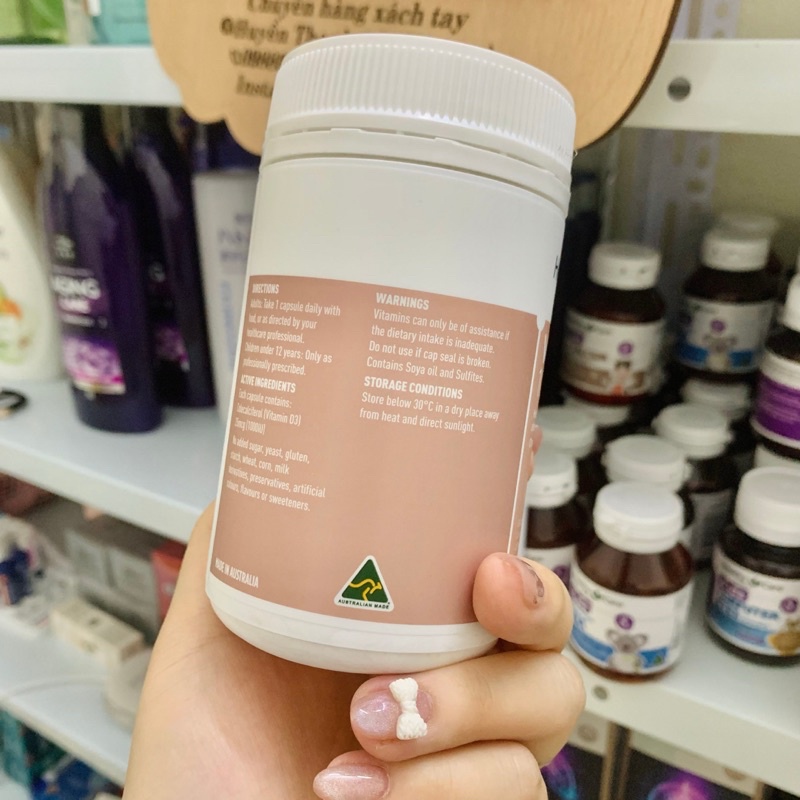 Viên uống bổ sung Vitamin D3 1000IU Healthy Care Hàng Úc Nội địa hỗ trợ hấp thụ canxi loại 500 viên, 250 viên
