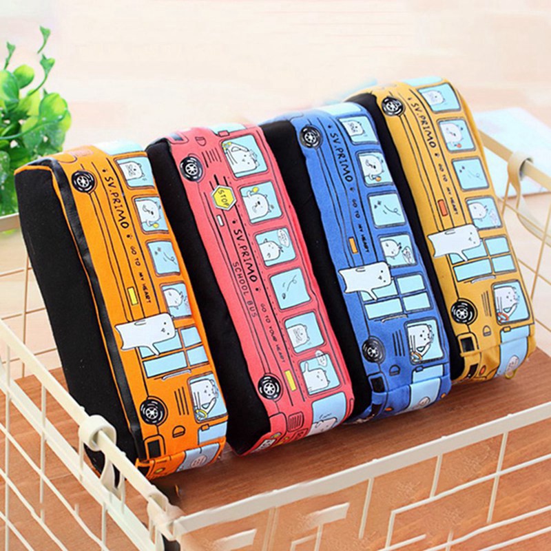 Lanfy1 Túi vải canvas đựng bút hình xe buýt dễ thương