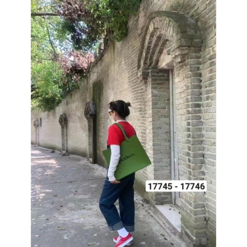 Túi Xách Tay Nữ Bản To Xanh Lá PEKOO Nội Địa Trung Hot Trend 2022 Túi Tote Đeo Vai Thời Trang Đơn Giản