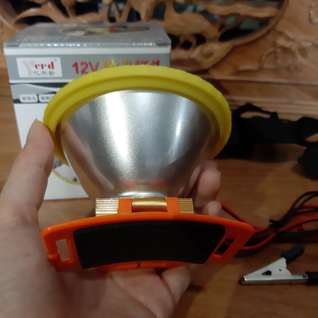 Đèn pin đội đầu kẹp bình ác quy 12v siêu sáng ,ánh sáng vàng
