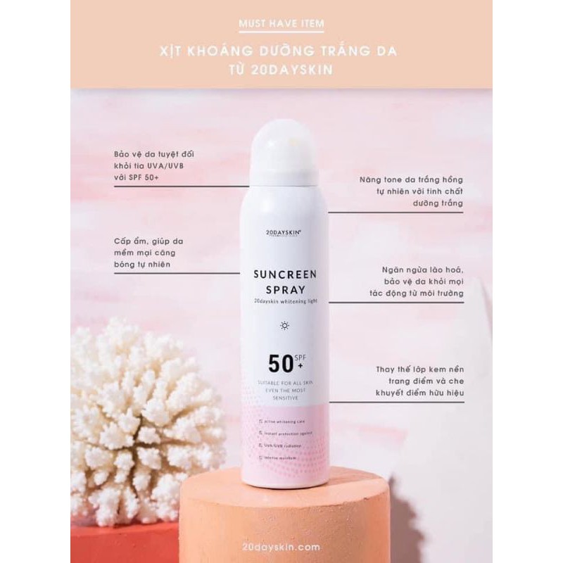 Xịt chống nắng dưỡng trắng 20dayskin 🔥