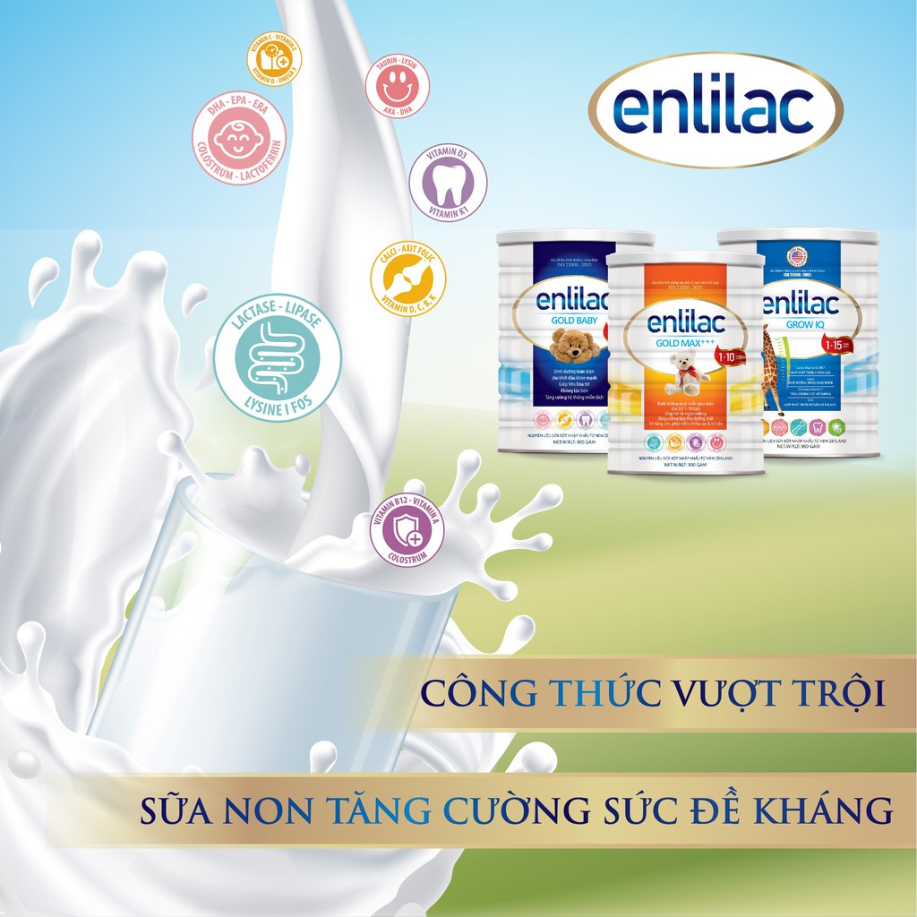 Sữa bột Enlilac Gold Max + Hộp 900g Giúp bé ăn ngon miệng, tăng cường hấp thu dưỡng chất, sữa cao năng lượng cho trẻ