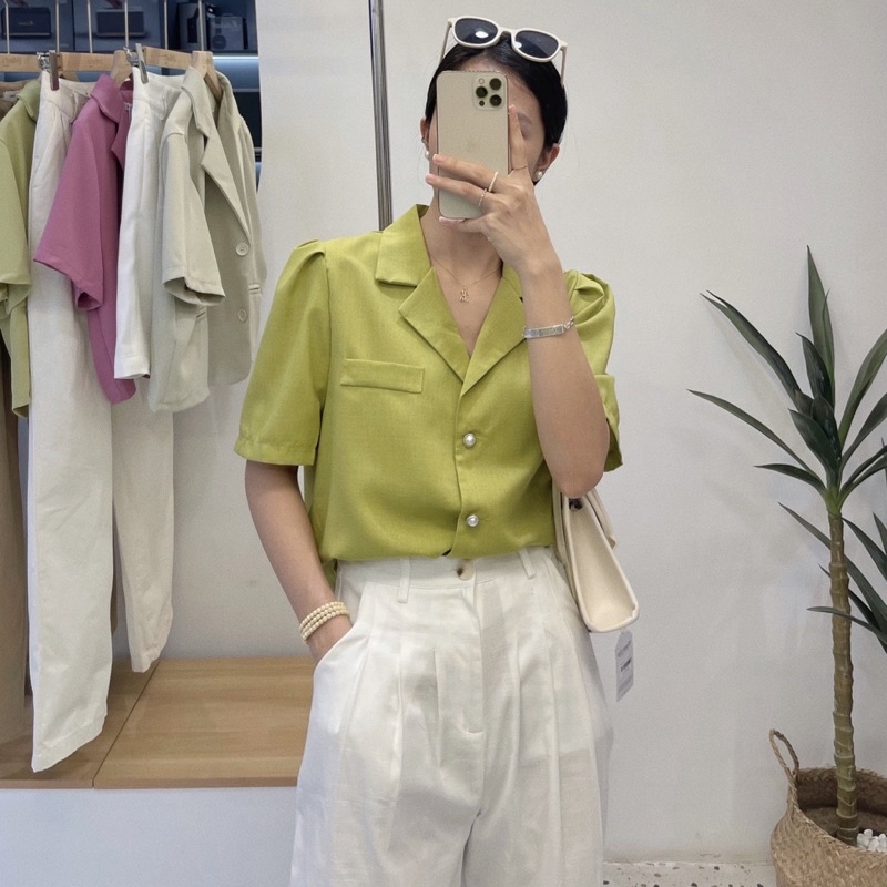 Áo sơ mi tay bồng cúc ngọc A67 | BigBuy360 - bigbuy360.vn