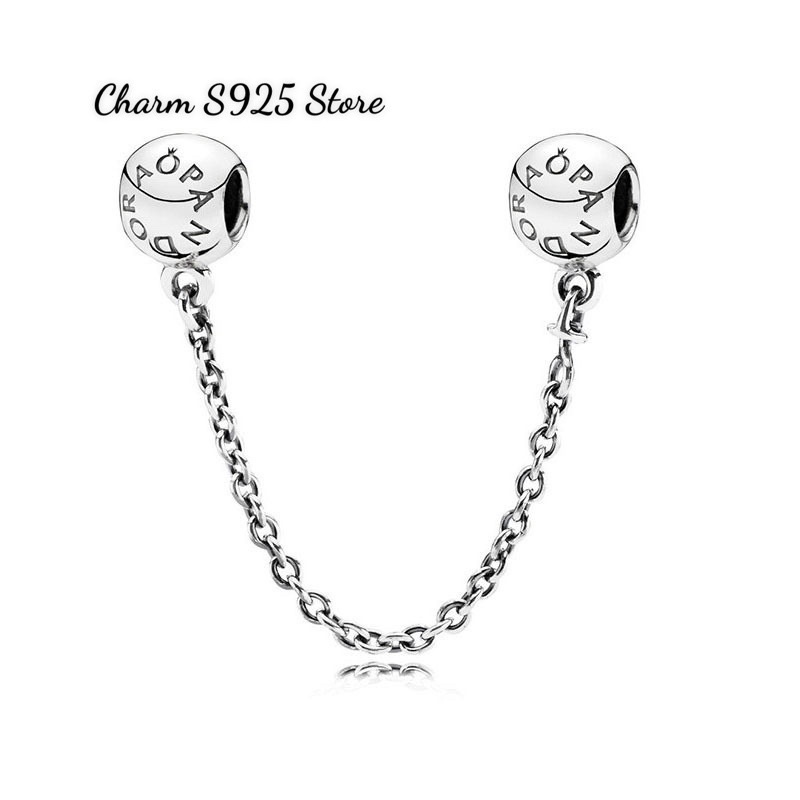 charm xích safety pan.do.ra hoạ tiết logo bạc s925 cao cấp