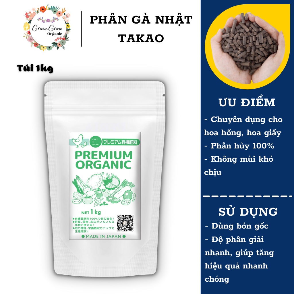 Phân gà hữu cơ viên nén Nhật Bản bổ sung humic phân bón hữu cơ dynamic ủ hoai hàm lượng vi sinh cao MS113 GREEN GROW