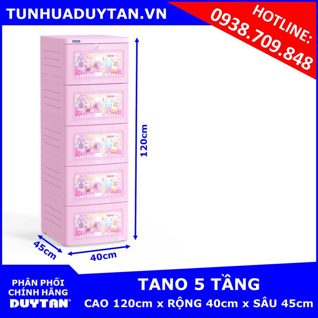 Tủ nhựa Duy Tân TANO 5 tầng (Hồng) - Họa tiết ngẫu nhiên