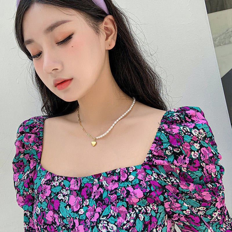 Vòng cổ mặt trái tim xỏ hạt ngọc trai giả thời trang sang trọng cho nữ