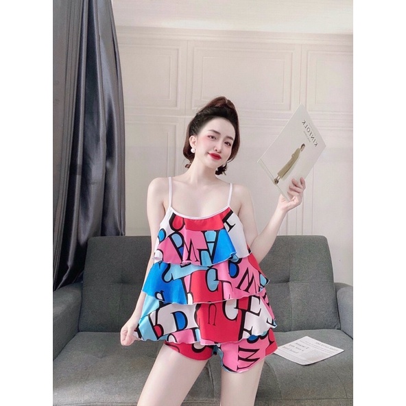 Đồ Bộ Nữ 2 dây , Đồ Lụa Mặc Nhà 3 Tầng , Set Bộ Sọc Chất Cao Cấp Họa Tiết Hoa Nhí Mềm Mịn, Xinh Xắn. | BigBuy360 - bigbuy360.vn