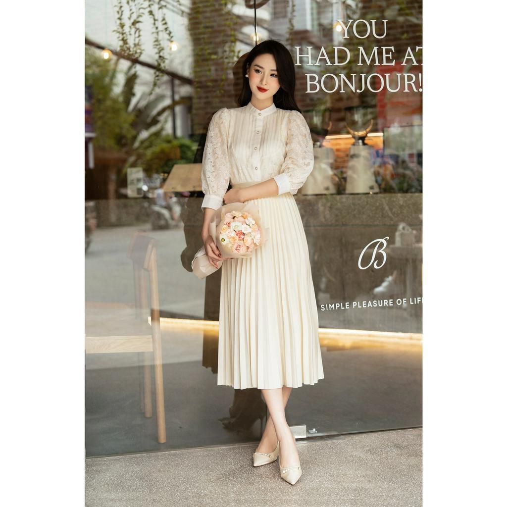 Sơ mi  ren cổ tàu phối cúp trần mí  TIINSTORE  AHD746