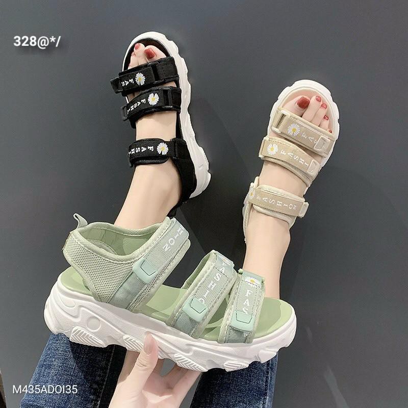 FREE SHIP Sandal nữ quai hậu quai dán học sinh / Dép quai hậu đi học mẫu mới gắn hoa cúc 3 màu cực xinh