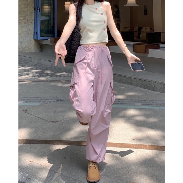 Quần gió cạp thấp thắt dây