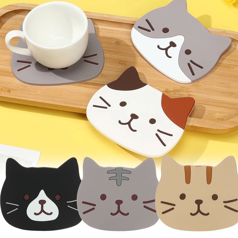 Miếng Lót Ly Chống Trượt Hình Mèo Hoạt Hình Dễ Thương