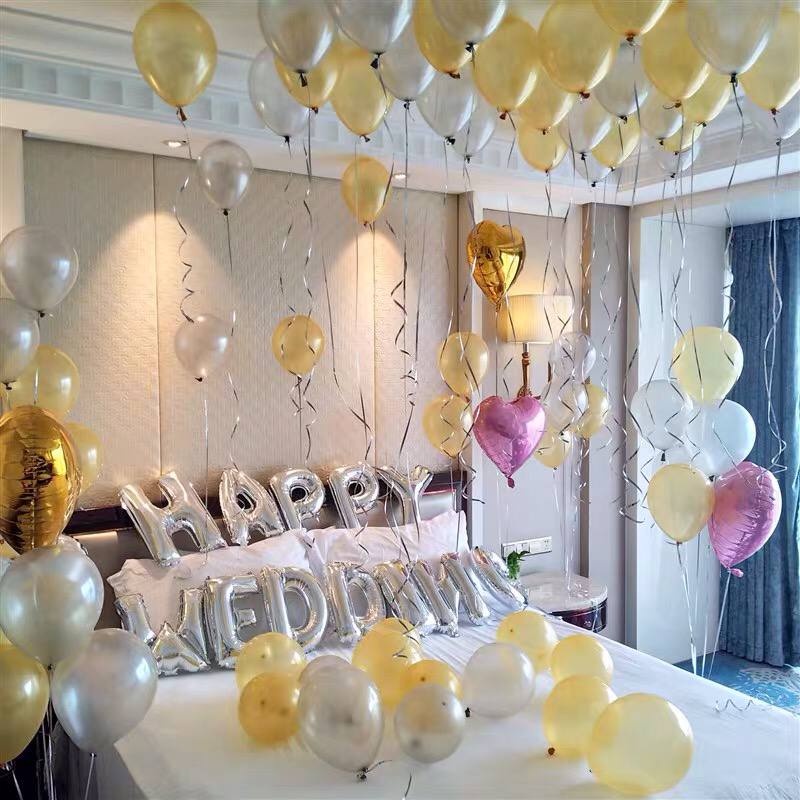 Bóng bay trang trí phòng cưới ❤️Tặng 100 cánh hoa hồng❤️ Set bóng trang trí phòng cưới, phòng tân hôn màu vàng