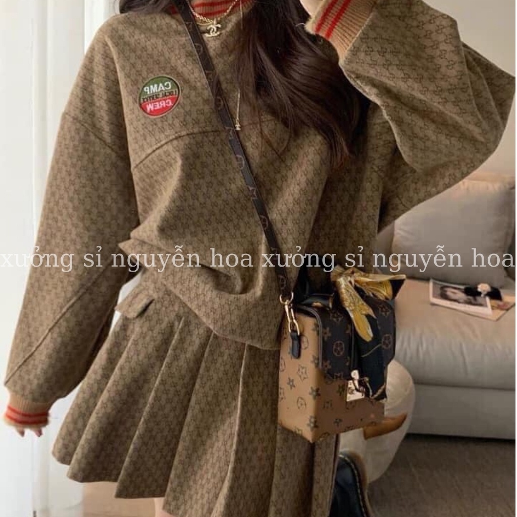 Sét váy áo nữ, sét áo G C nâu mix chân váy tennis phong cách hot girl Xưởng Sỉ Nguyễn Hoa | BigBuy360 - bigbuy360.vn