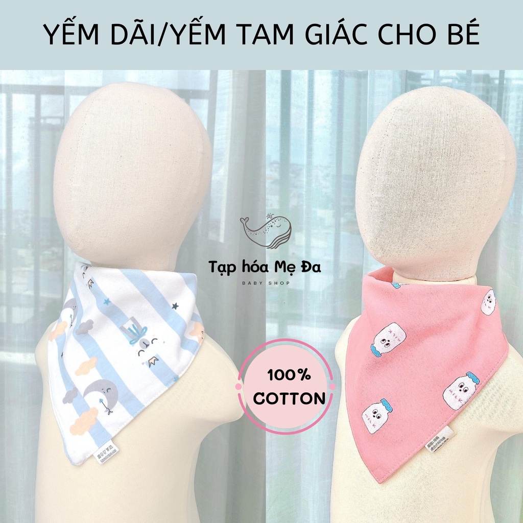 [Ảnh thật] Yếm tam giác hoạ tiết xinh xắn 100% cotton chống thấm cho bé (Mẫu động vật)