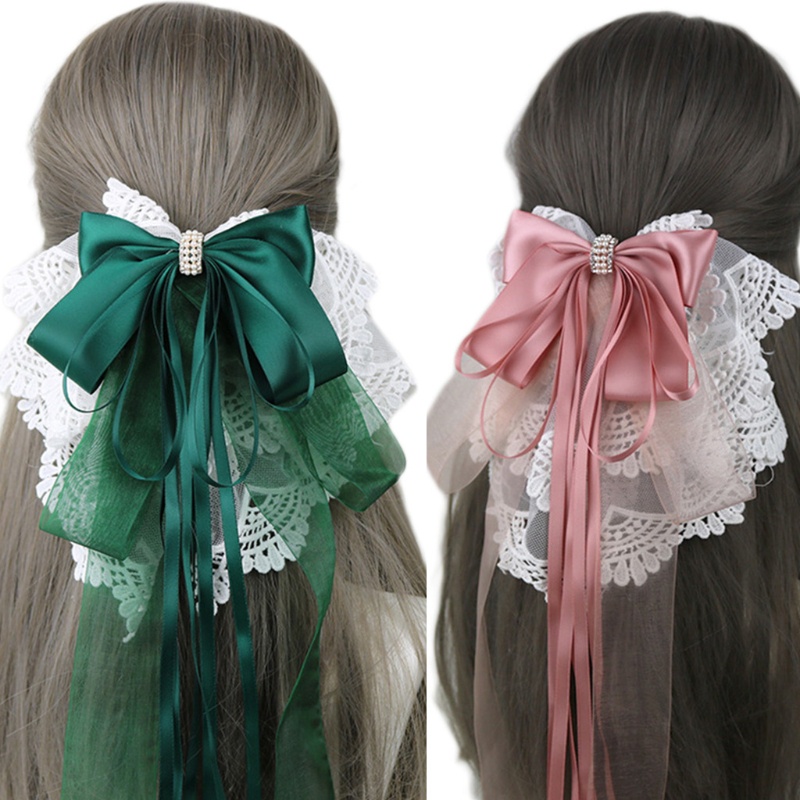 Kẹp Tóc Đuôi Ngựa Hóa Trang Phối Ren Thêu Họa Tiết Handmade Xinh Xắn