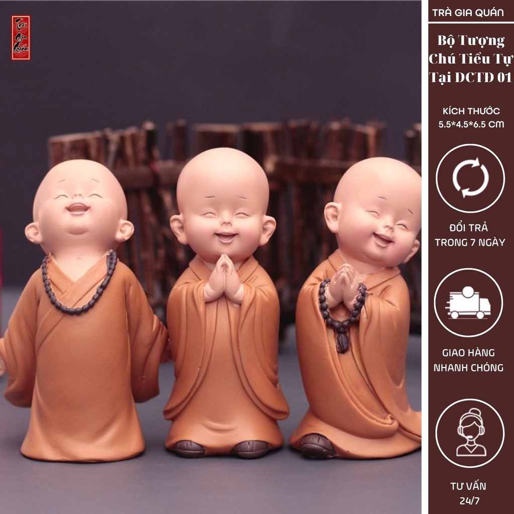 Bộ Tượng Chú Tiểu Gốm Sứ Cao Cấp Tự Tại (3 Chú) DCTD 01