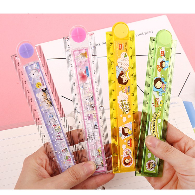 Thước kẻ 30cm gấp gọn No.8810 thước kẻ tích hợp in hình dễ thương dành cho học sinh ANKICO