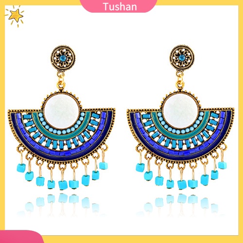 Khuyên tai tua rua đính hạt phong cách Bohemian