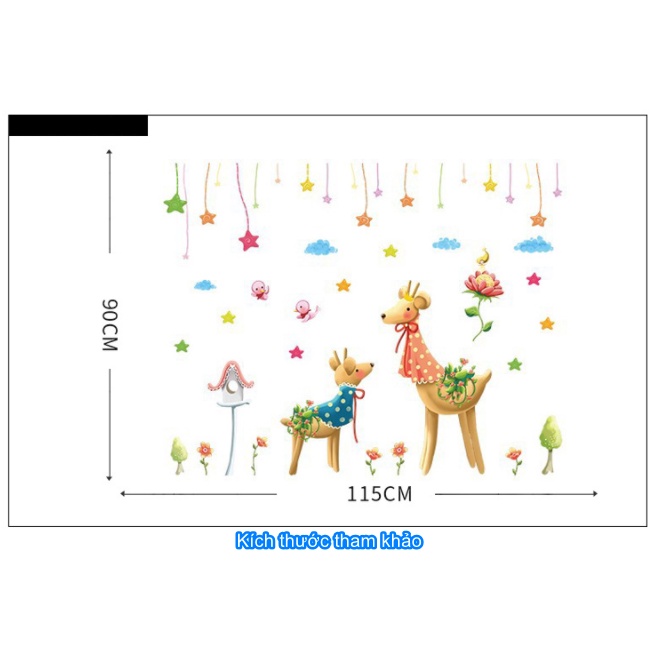 Decal trang trí tường - 2 Chú nai choàng khăn
