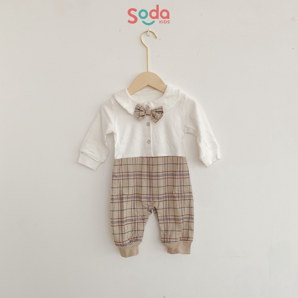 Bộ liền thân cổ sen caro kèm nơ cổ (Ảnh thật)