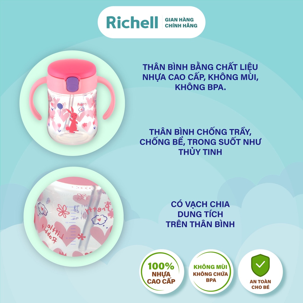 [Mã BMLTA50 giảm đến 50K đơn 99K] Bình ống hút TLI Richell Nhật Bản - bước 2 200ml | Baby