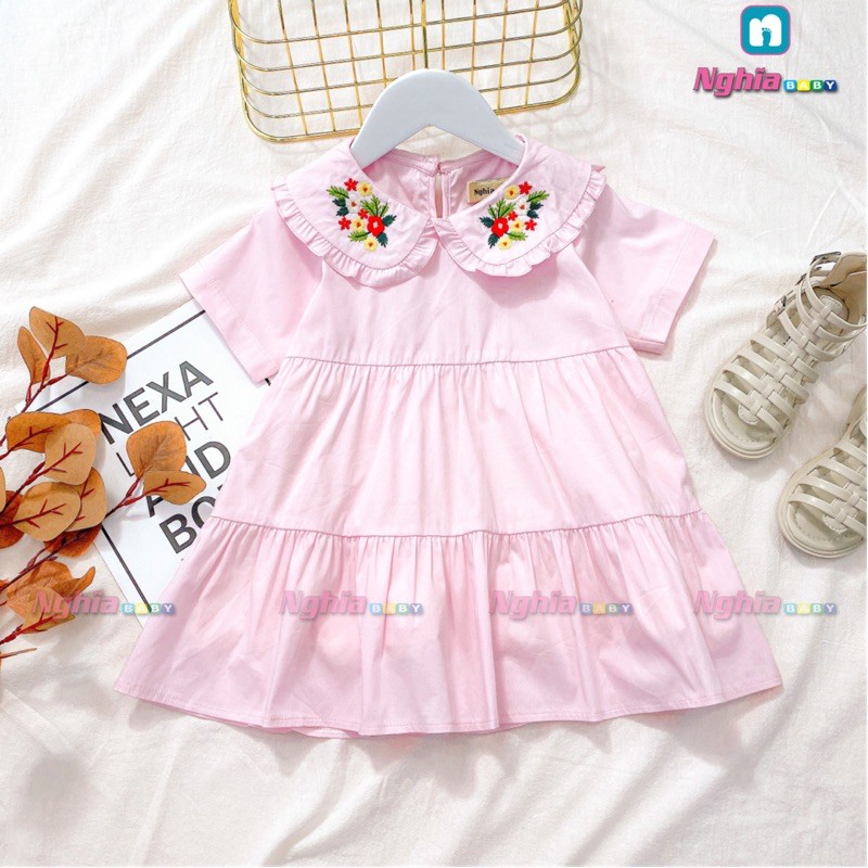 [Mã FARSBR241 giảm 15k đơn 0đ] Đầm baby doll NGHĨA BABY cổ thêu hoa dành cho bé gái 15-32kg