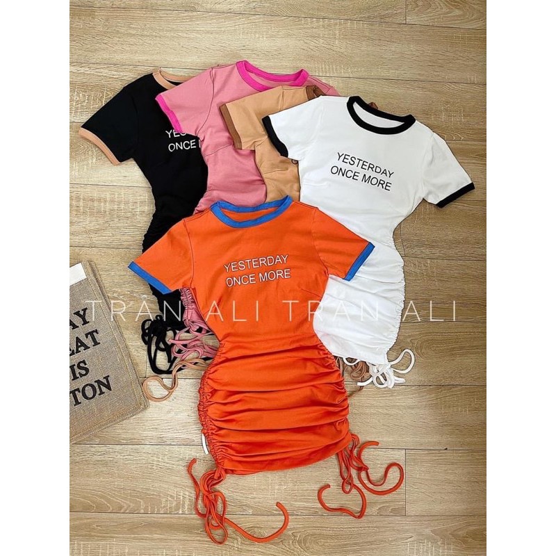 Đầm ôm body rút đùi phối chữ in (ảnh thật) | BigBuy360 - bigbuy360.vn