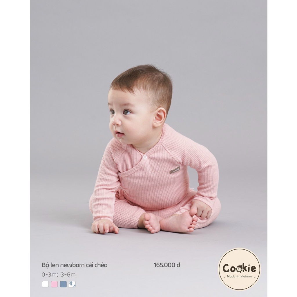 Bộ cài lệch bộ sơ sinh gân len dày cho bé Cookie