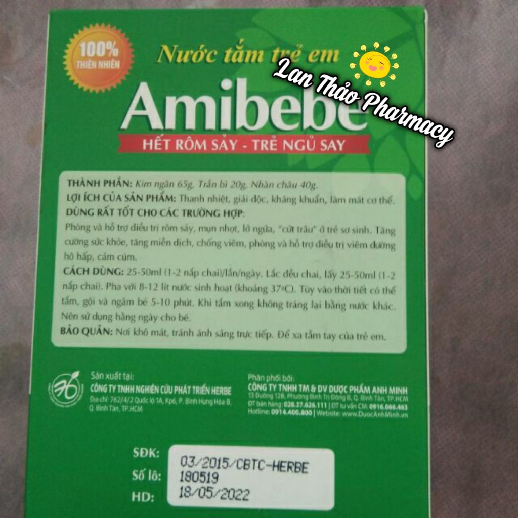 AMIBEBE 250ml Nước Tắm Ngừa Rôm Sẩy Cho Bé Giá Tốt