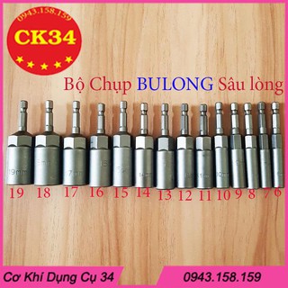 Chụp bulong sâu lòng, Bộ Chụp Bulong, tuýt vặn khẩu dài 80mm chân lục giác cho khoan máy bắn vít 14pc