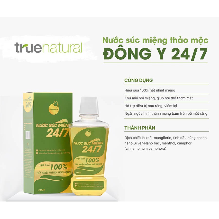 Nước súc miệng hết hôi miệng nhiệt miệng diệt khuẩn làm trắng răng True Natural chiếc xuất lá xoài 250ml