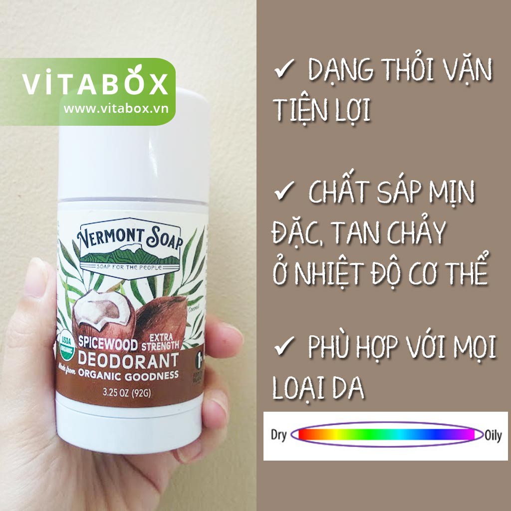 Vermont Soap - Lăn Khử Mùi Hữu Cơ Giúp Giảm Tiết Mồ Hôi và Hôi Nách  - USDA Organic Deodorant - 92g | BigBuy360 - bigbuy360.vn
