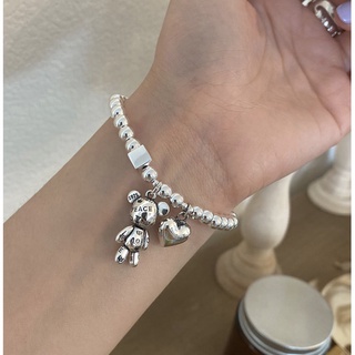 Vòng tay lắc tay nữ bạc gấu bông cá tính phong cách Hàn Quốc Boho Bearrse