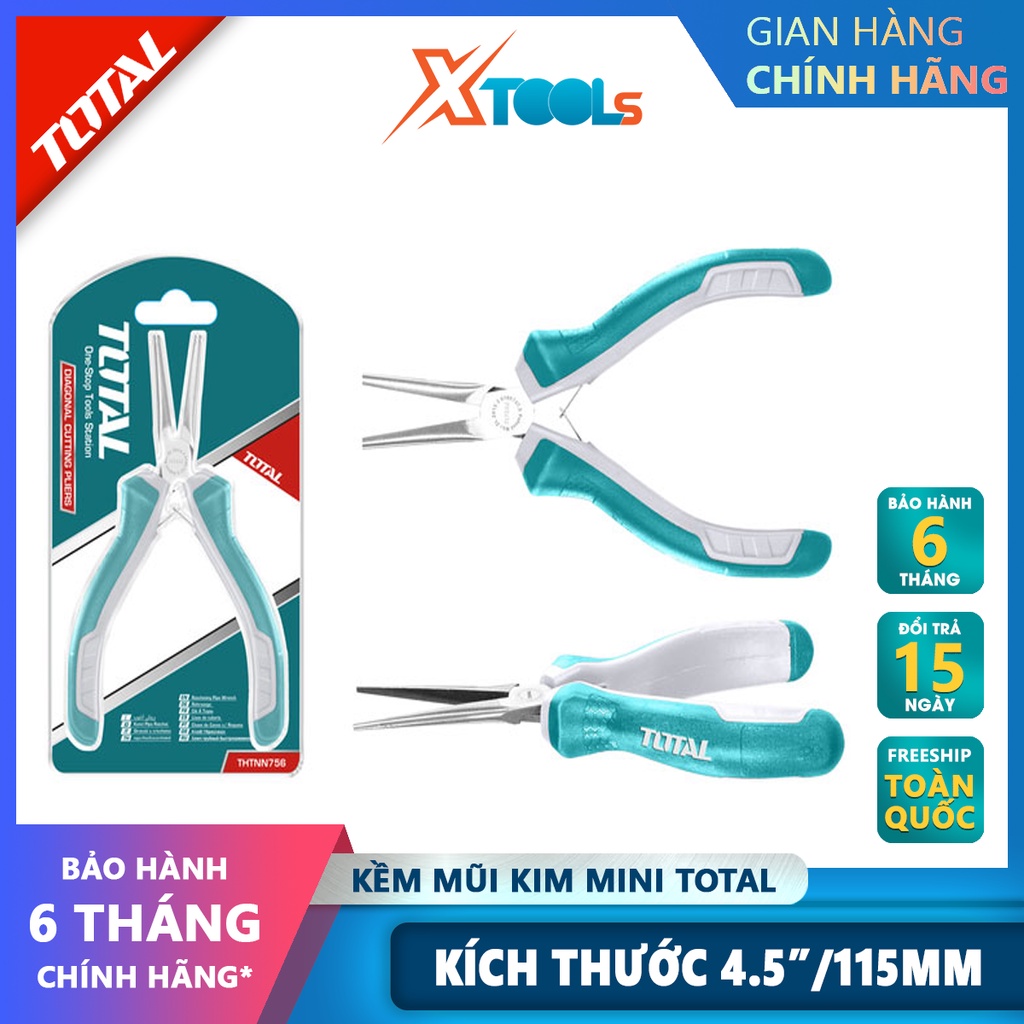 Kềm mũi kim mini TOTAL THTMN756 Kìm mũi kim Kích thước 4,5 &quot;/ 115mm, thép CR-V, tay cầm cách điện,bọc cao su chống trơn