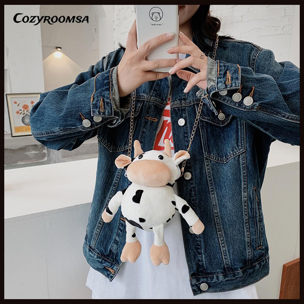 Túi Đeo Chéo Họa Tiết Bò Sữa Nhồi Bông Xinh Xắn Dành Cho Nữ