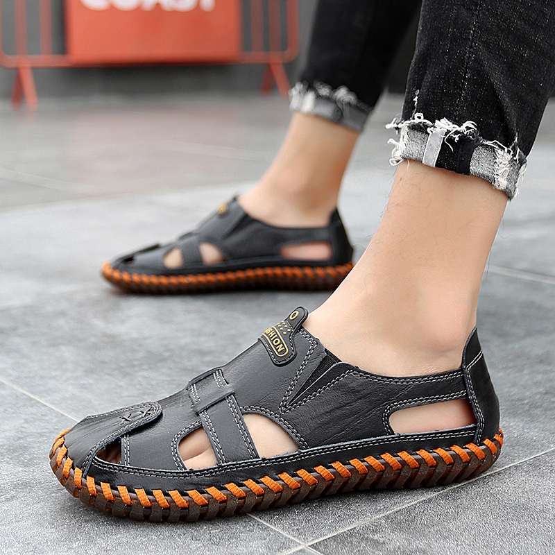 Giày sandal bằng da phong cách năng động trẻ trung dành cho nam