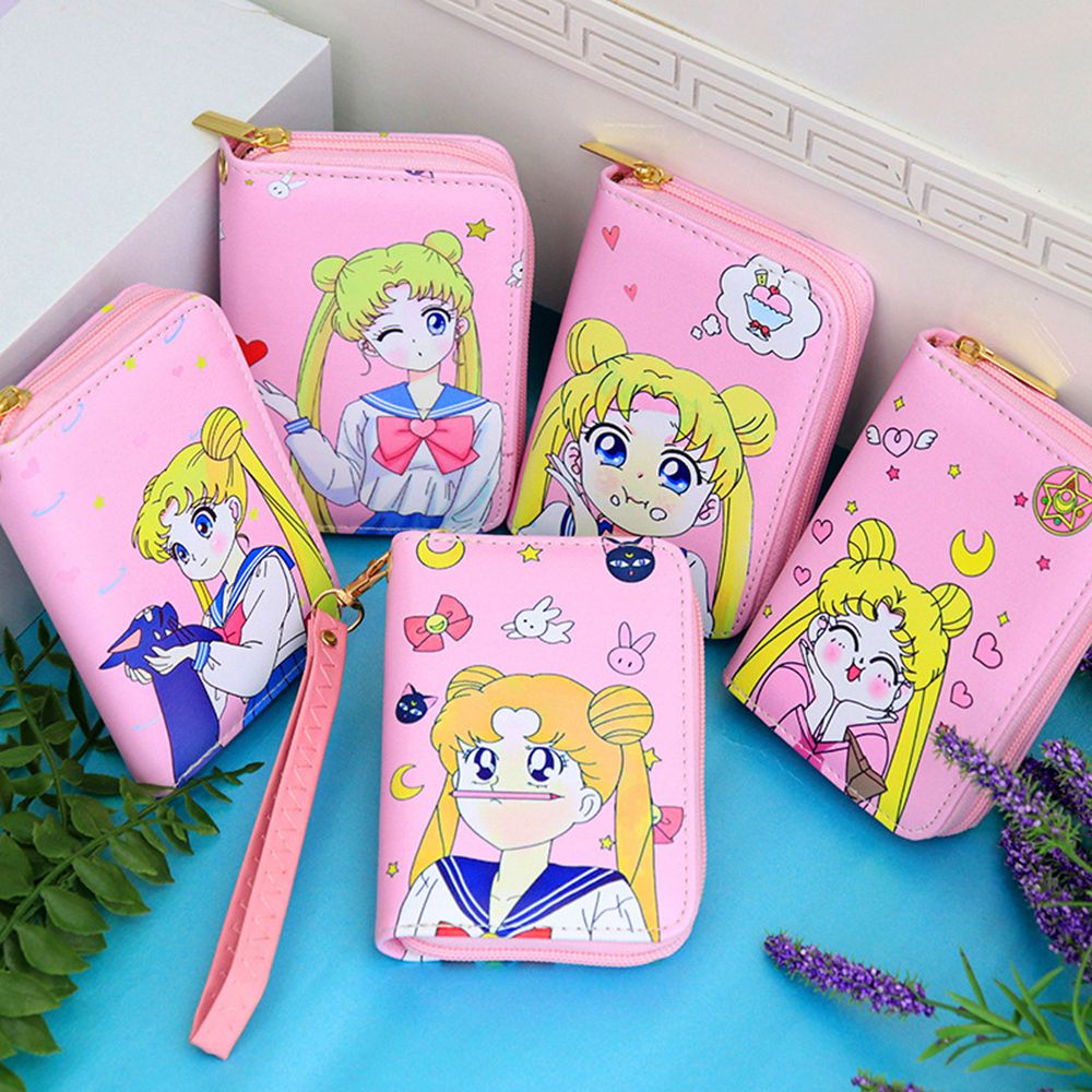 Sailor Moon Ví Đựng Tiền Xu / Điện Thoại / Chìa Khóa Họa Tiết Hoạt Hình Thủy Thủ Mặt Tr