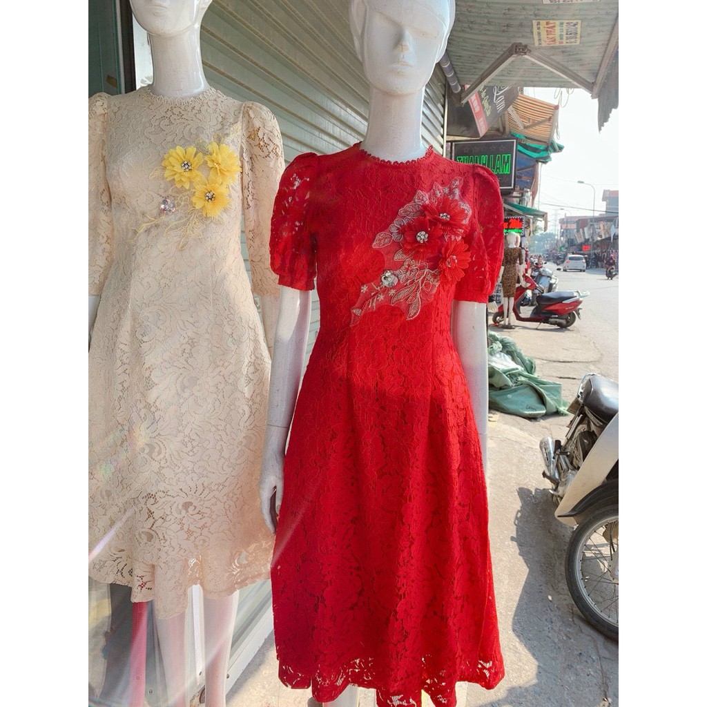 Áo Dài Cách Tân Cổ Ren Tay Cộc Hàng Thiết Kế Kèm Chân Váy | BigBuy360 - bigbuy360.vn