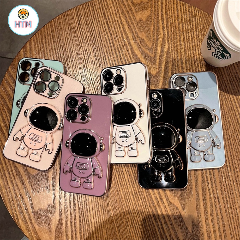 Ốp Điện Thoại TPU Mạ Điện In Hình Phi Hành Gia Kèm Giá Đỡ Cho iPhone 13 12 11 Pro Max Promax XS Max XR X