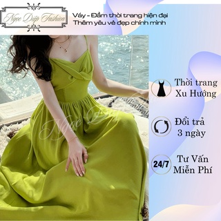 Váy maxi 2 dây đi biển màu xanh bơ, chất thô mềm hot trend 2022 - Ngọc Diệp Fashion Shop