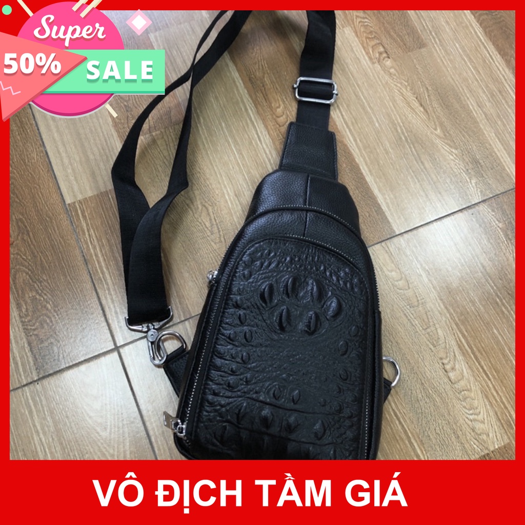Túi đeo chéo nam da bò thật dập vân cá sấu cao cấp khoá kim loại cao cấp