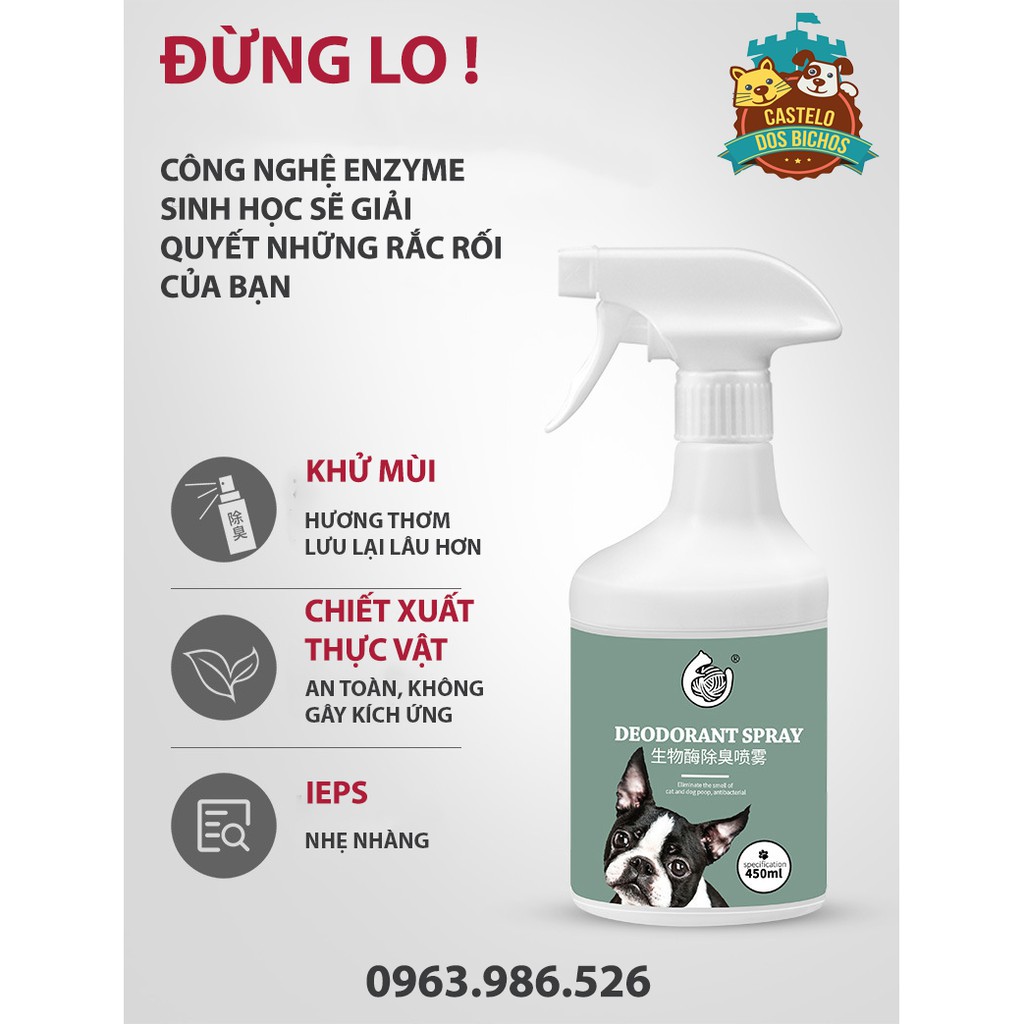 Xịt Khử Mùi Vệ Sinh Chó Mèo - Xịt Khử Mùi Vệ Sinh Cho Thú Cưng 450ml